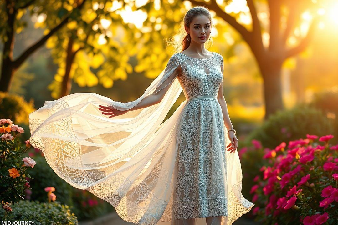  Платье до колен с короткими рукавами, белого цвета, украшенное ажурной отделкой