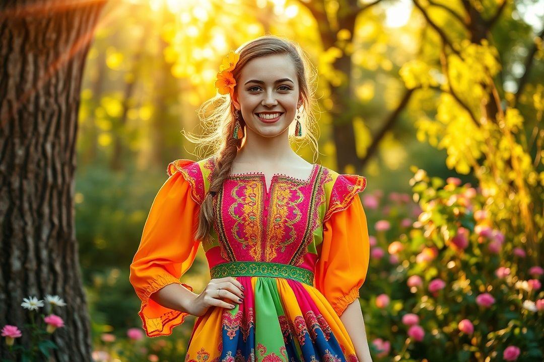 Молодая женщина в летнем платье, гуляющая по парку