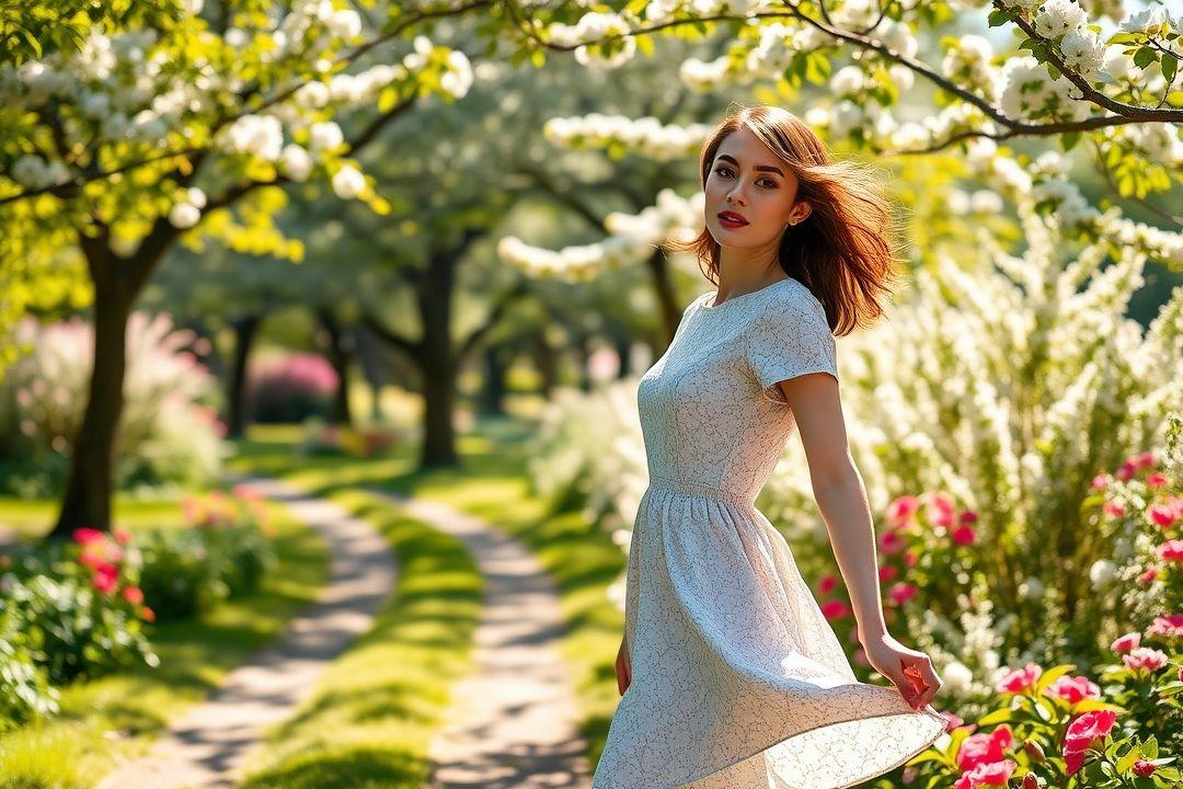 темно-синее платье в белый горошек, висящее на вешалке