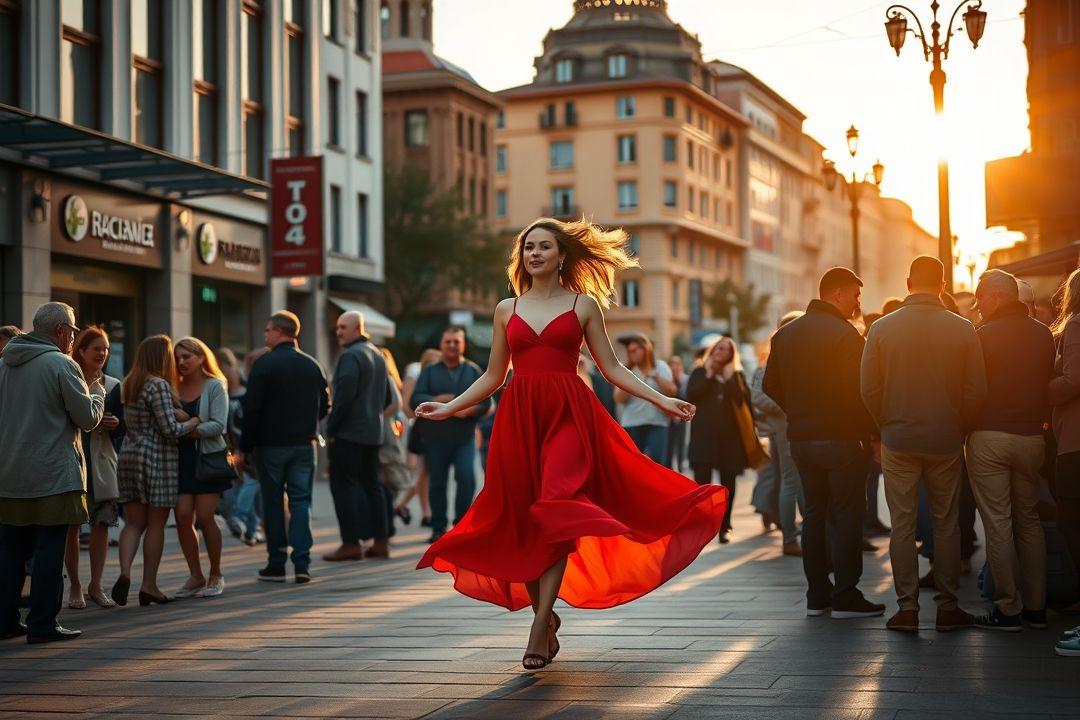 Элегантное вечернее платье с кружевом на фоне старинного здания