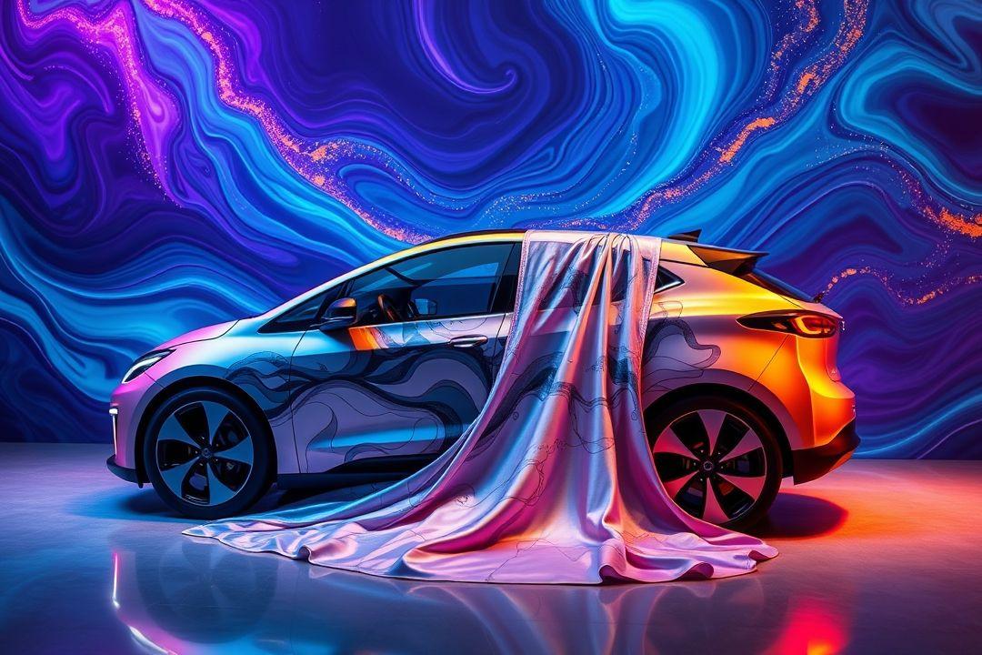 классический автомобиль, обернутый в шелковое платье