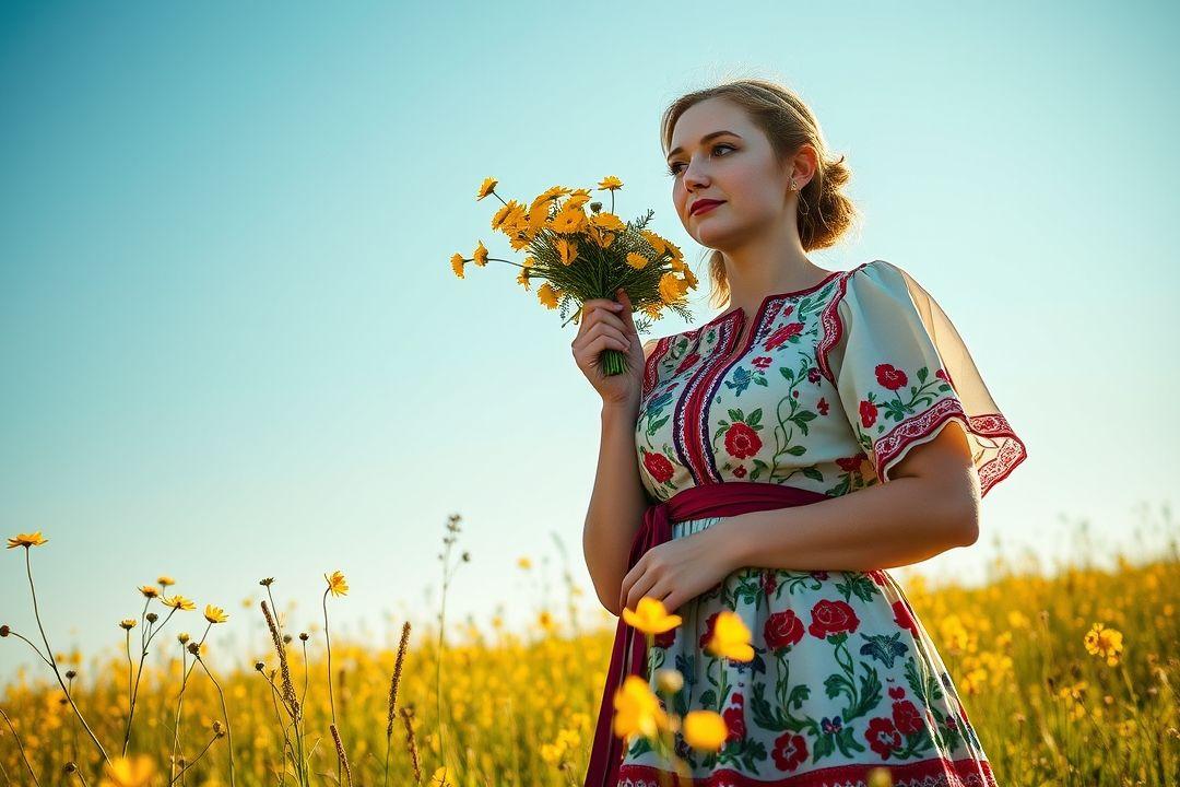 Женщина в белорусском платье на фоне старинного замка