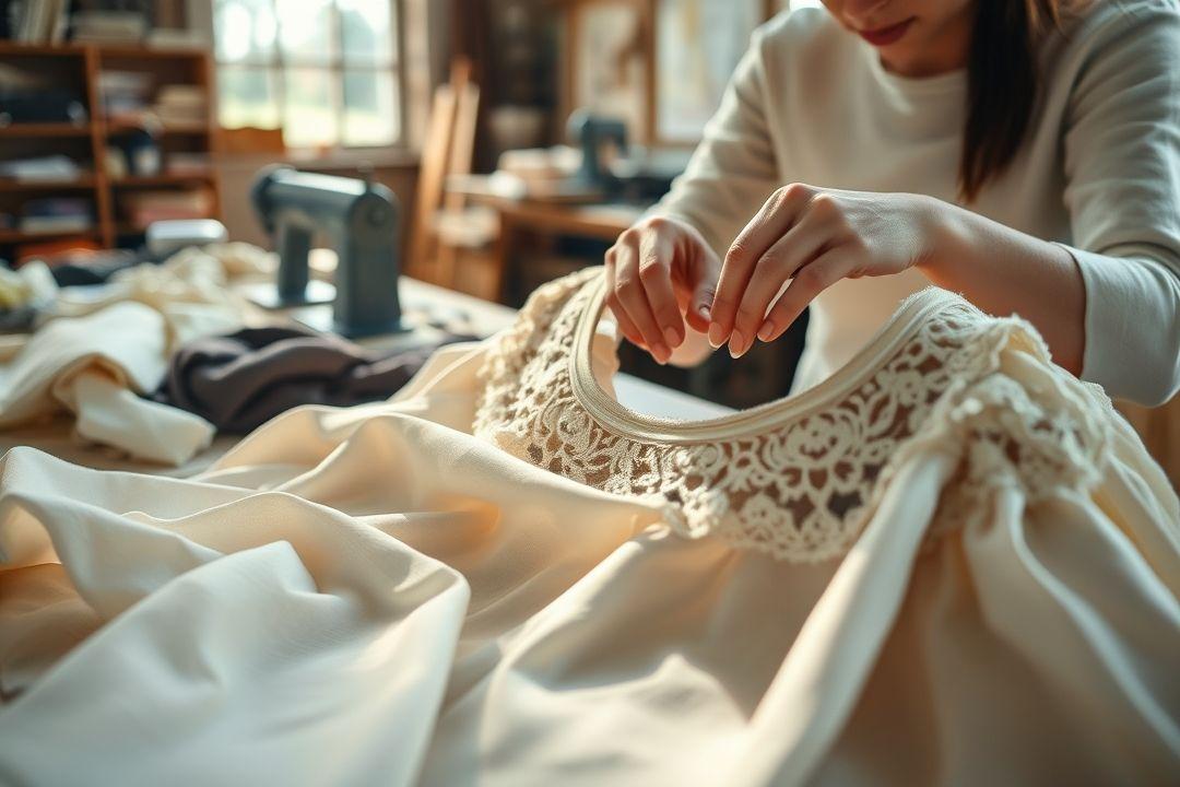 Детали круглой горловины платья с примеркой на модель