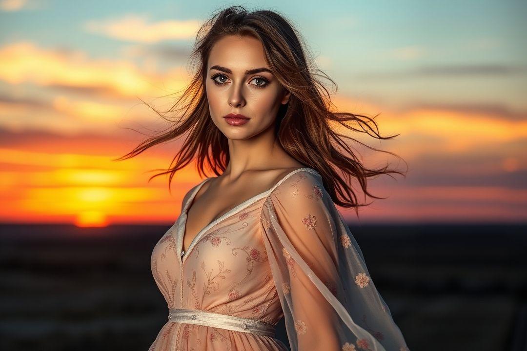 Девушка в платье с ярким узором на фоне моря