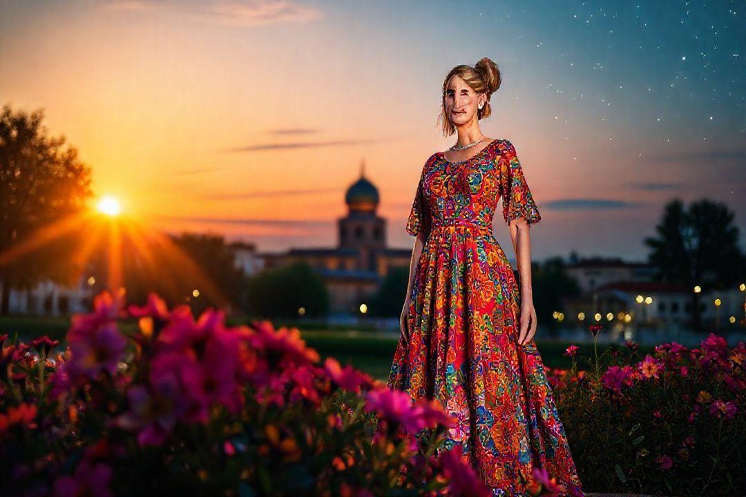 Платье в стиле casual на девушке в кафе
