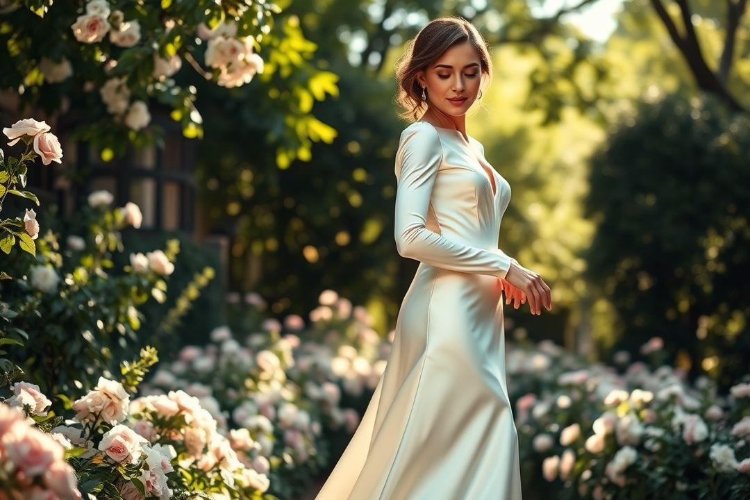 Платье с рукавами, украшенными жемчужинами