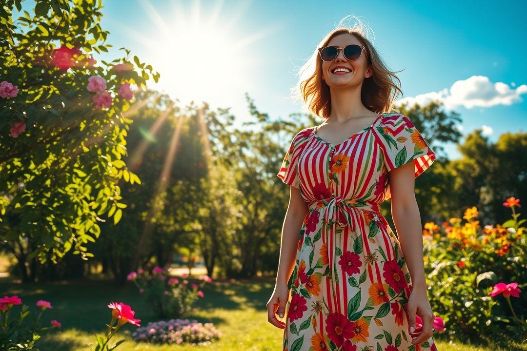 Летнее платье с открытой спиной на фоне пляжного кафе