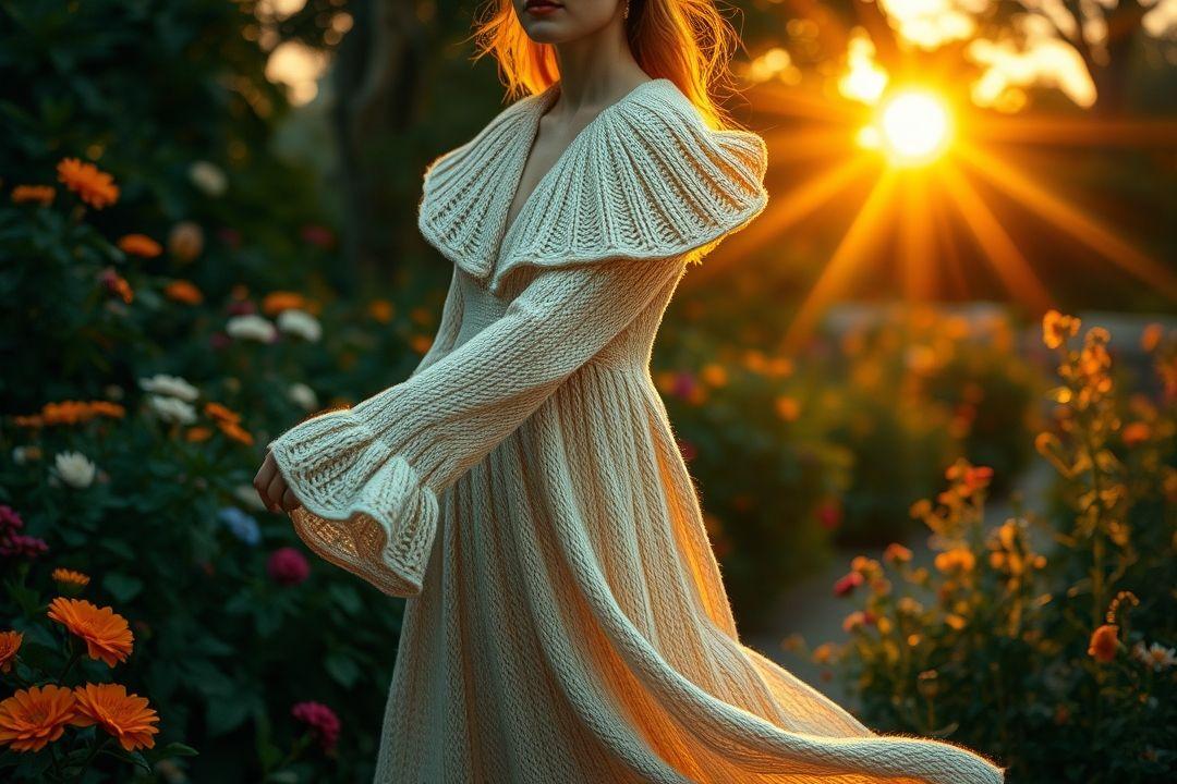 Вязаное платье с открытыми плечами и завязками на спине