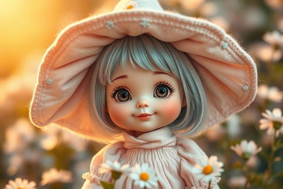 Кукла в шляпе с платьем в стиле бохо и сандалиями