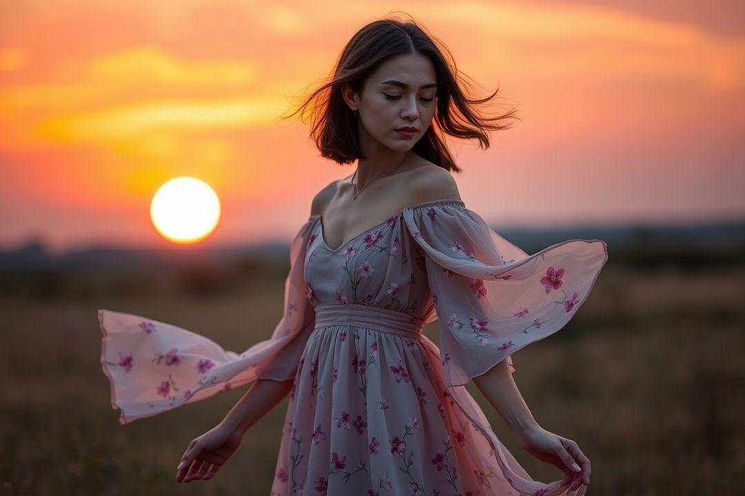 Нежное платье с рюшами, на фоне моря