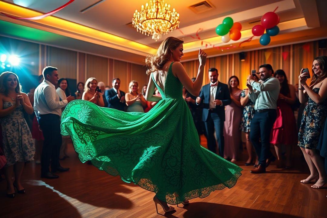 Женщина в черно-белом платье, смотрящая в зеркало