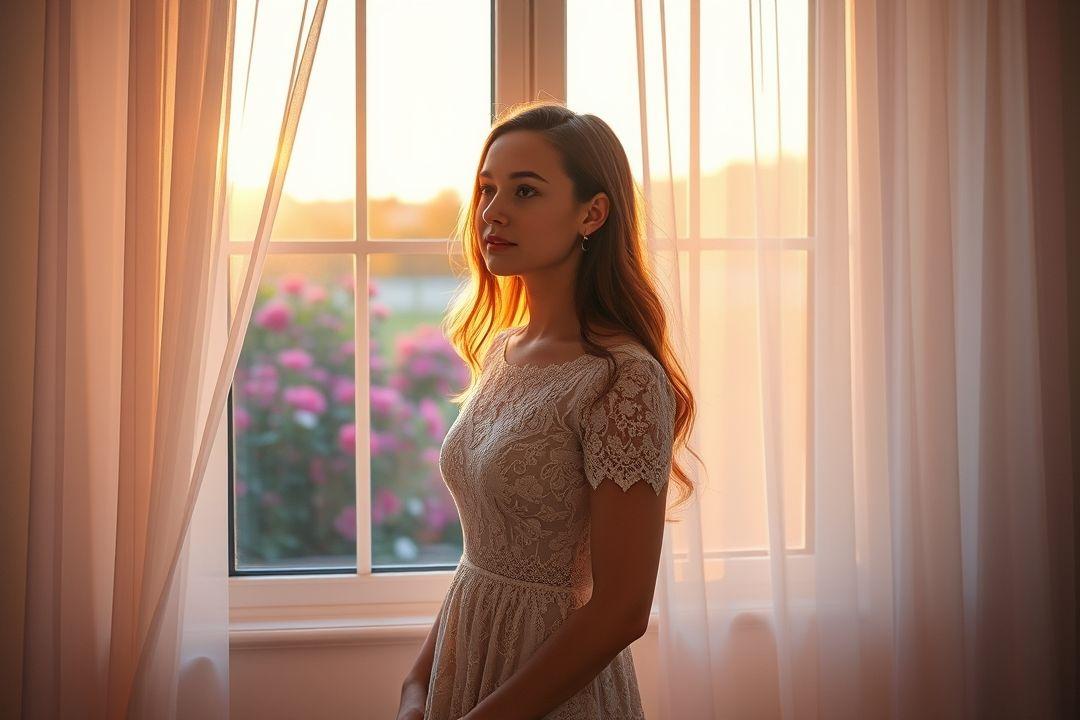 Молодая женщина в платье, стоящая на мосту