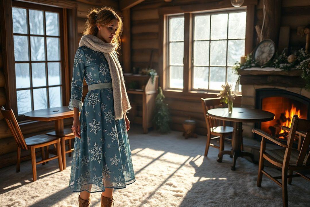 Платье с рюшами и теплым материалом в темно-зеленом цвете.