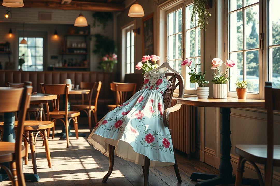 Длинное платье с цветочным принтом на фоне летнего сада