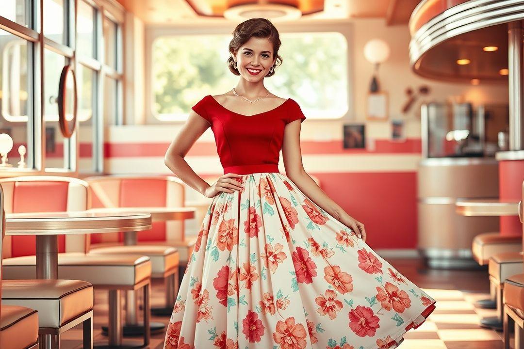 Модное платье в горошек, характерное для 60-х, с короткими рукавами