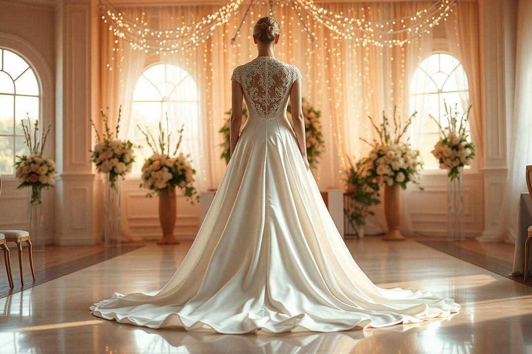  Пышное свадебное платье с объемной юбкой и декольте