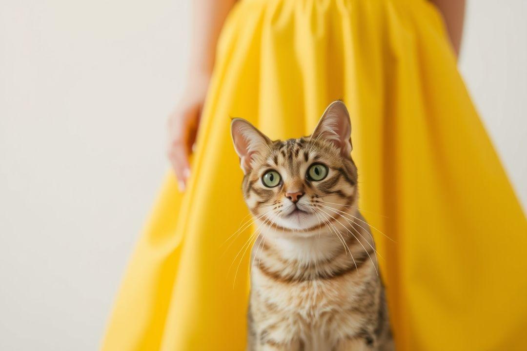 Платье с ярким желтым цветом и изображением кота