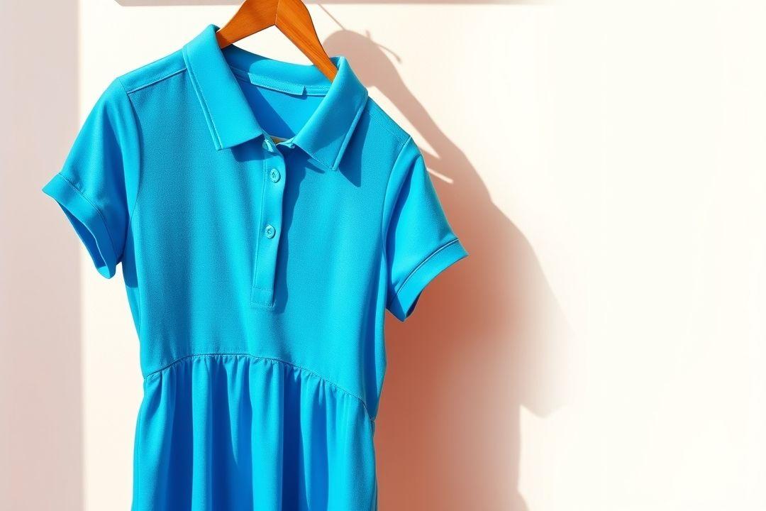  Женщина в платье поло, стоящая на улице, солнечный день
