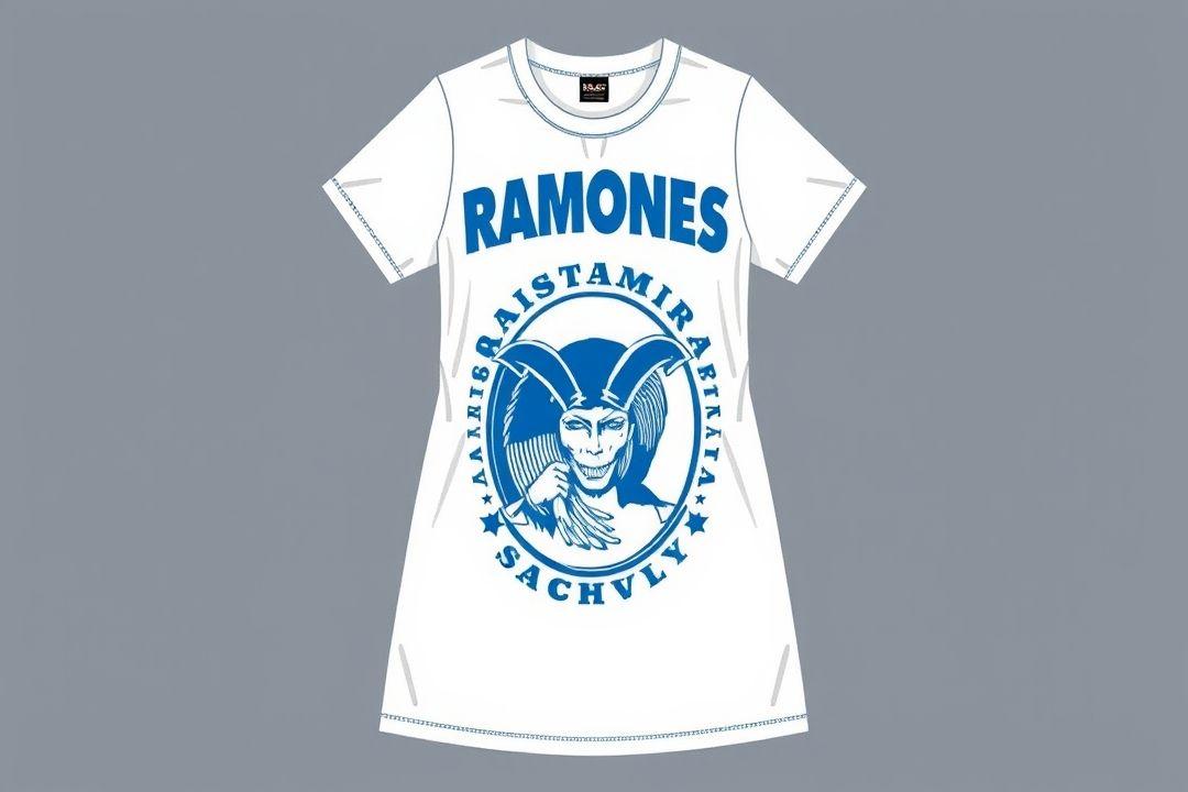 Бело-синее платье с принтом Ramones