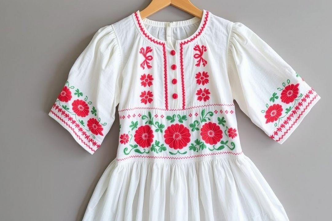 платье в народном стиле с длинными рукавами