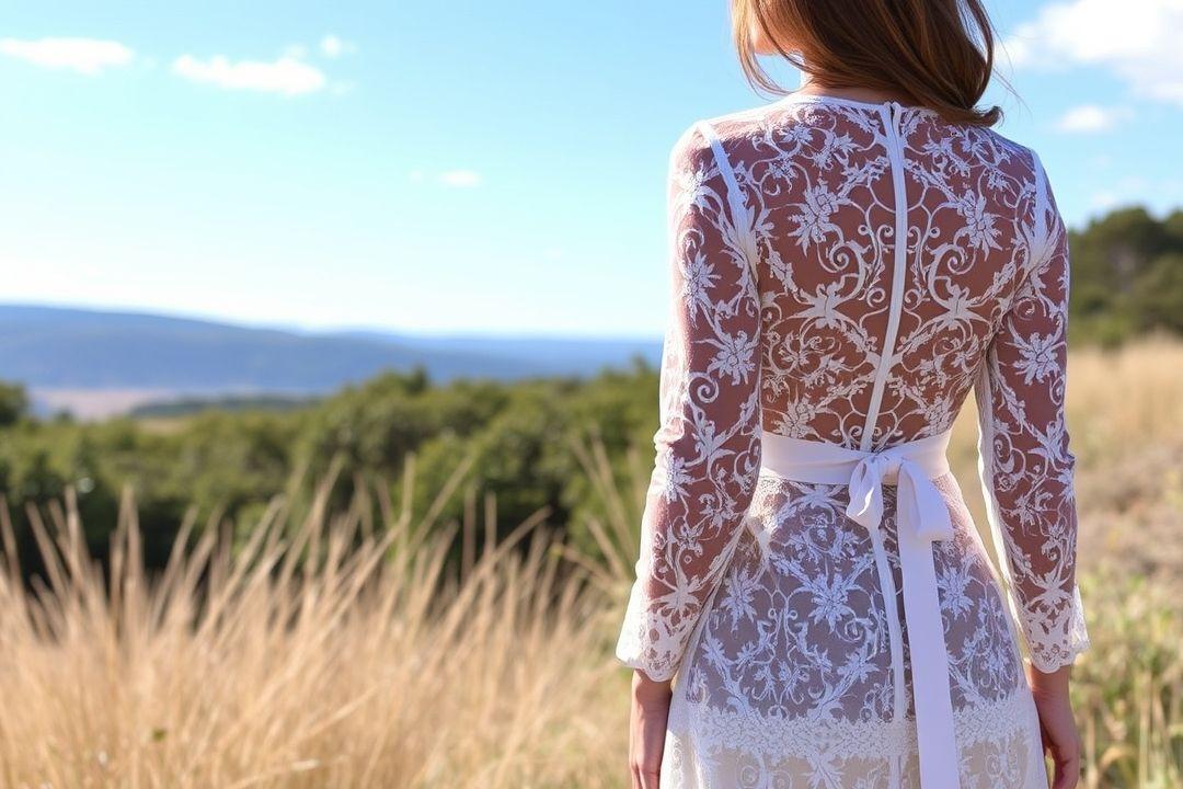 Платье из кружева с длинными рукавами, в стиле бохо, с бахромой