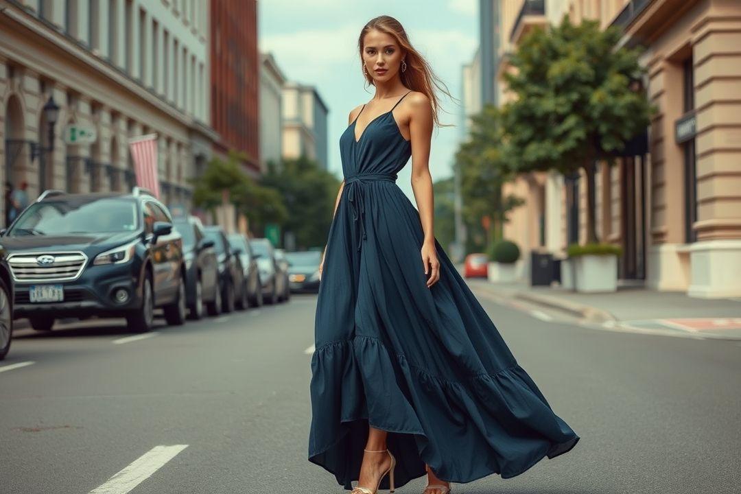 Платье из легкой ткани, развевающееся на ветру