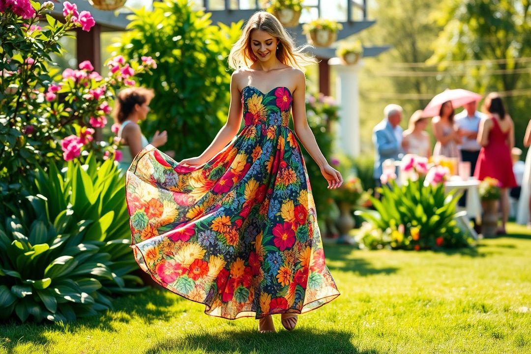  Летнее платье из легкой объемной ткани в цветочном принте