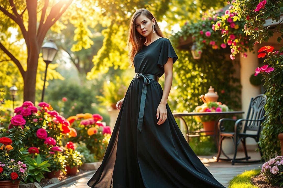  Платье макси с глубоким декольте и высокой разрезом, выполненное из бархата