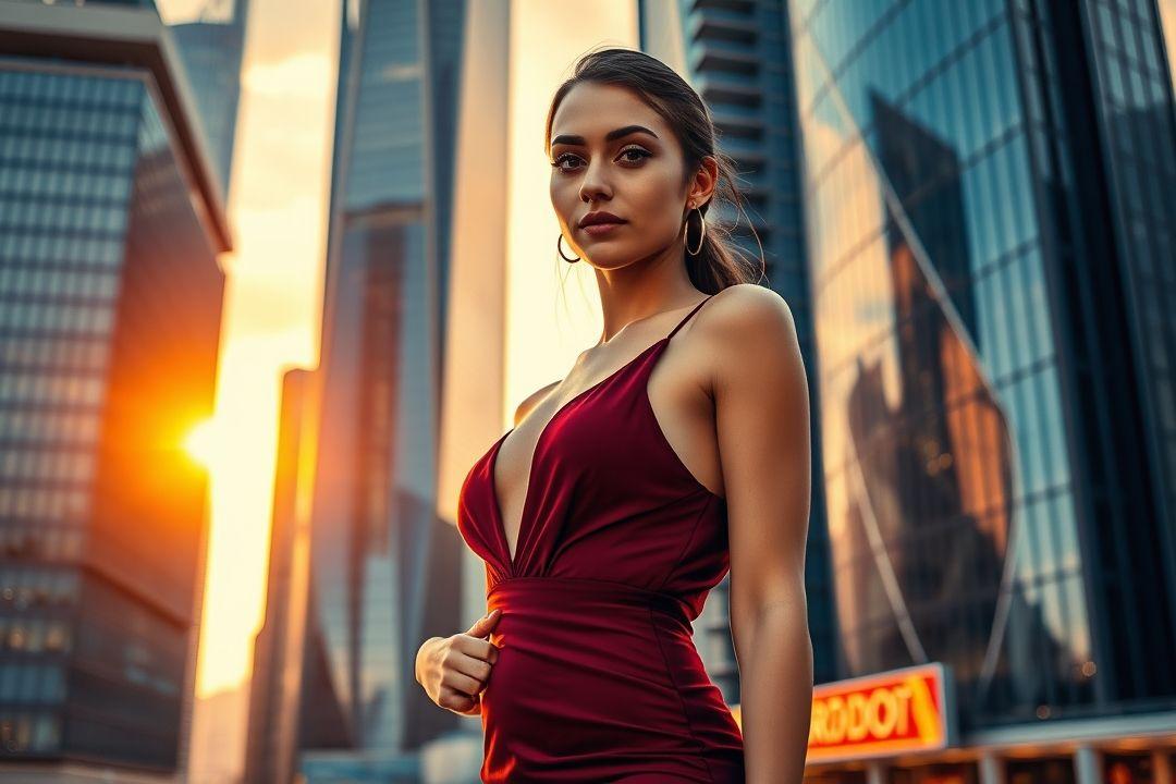 Стильная леди в платье в пол, гуляющая вдоль пляжа
