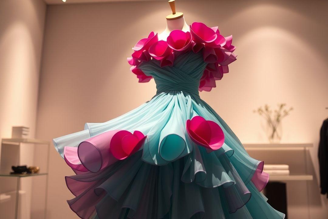  Платье макси из плотной текстуры с воланами и глубоким вырезом