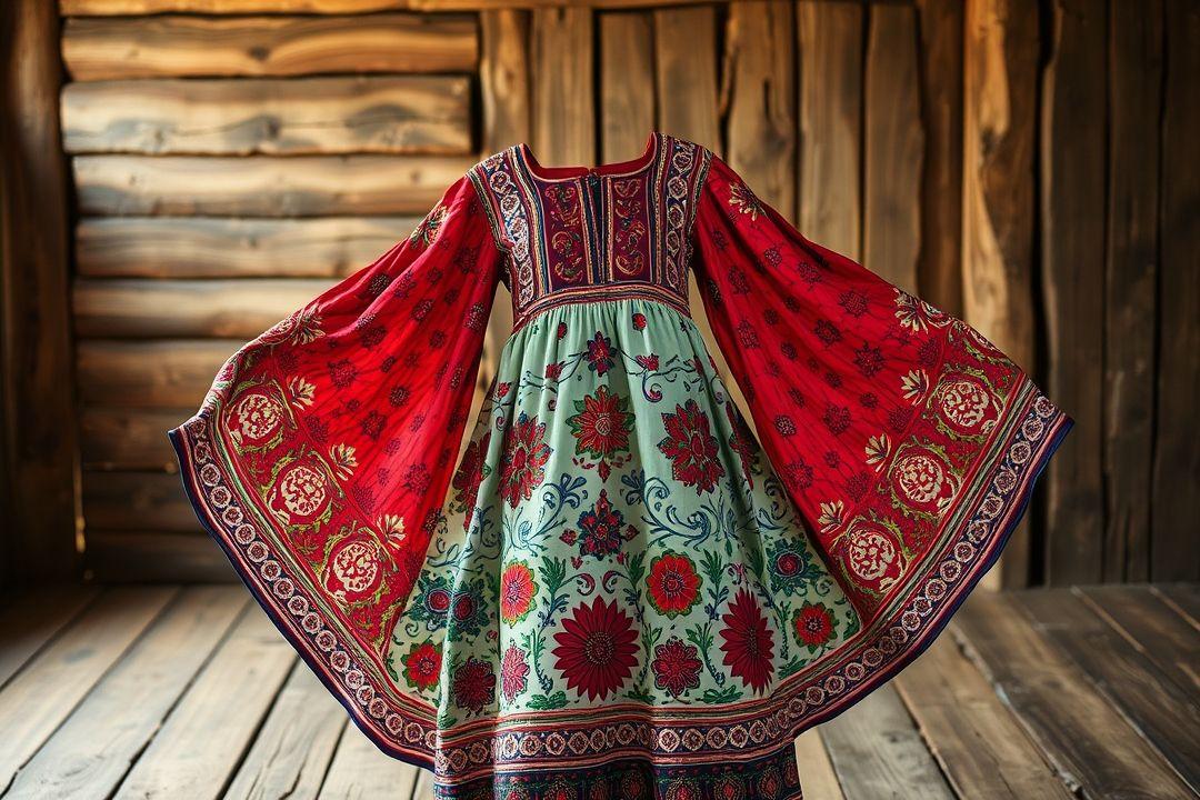 яркое платье трапеция с длинными рукавами и асимметричным подолом