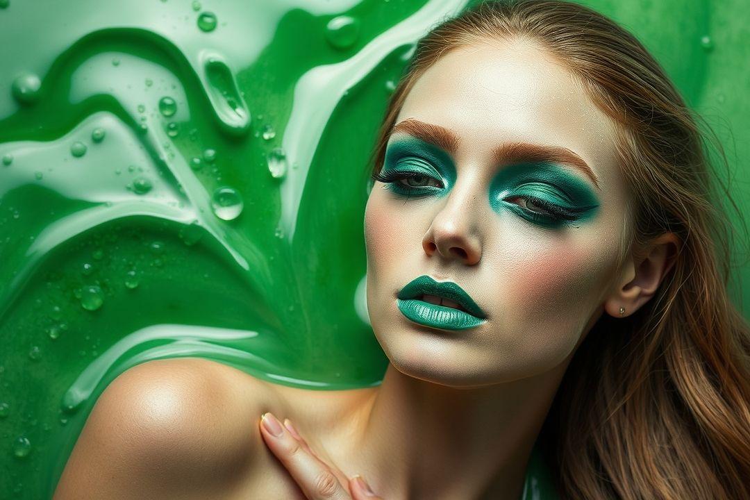 макияж с блестящими зелеными тенями