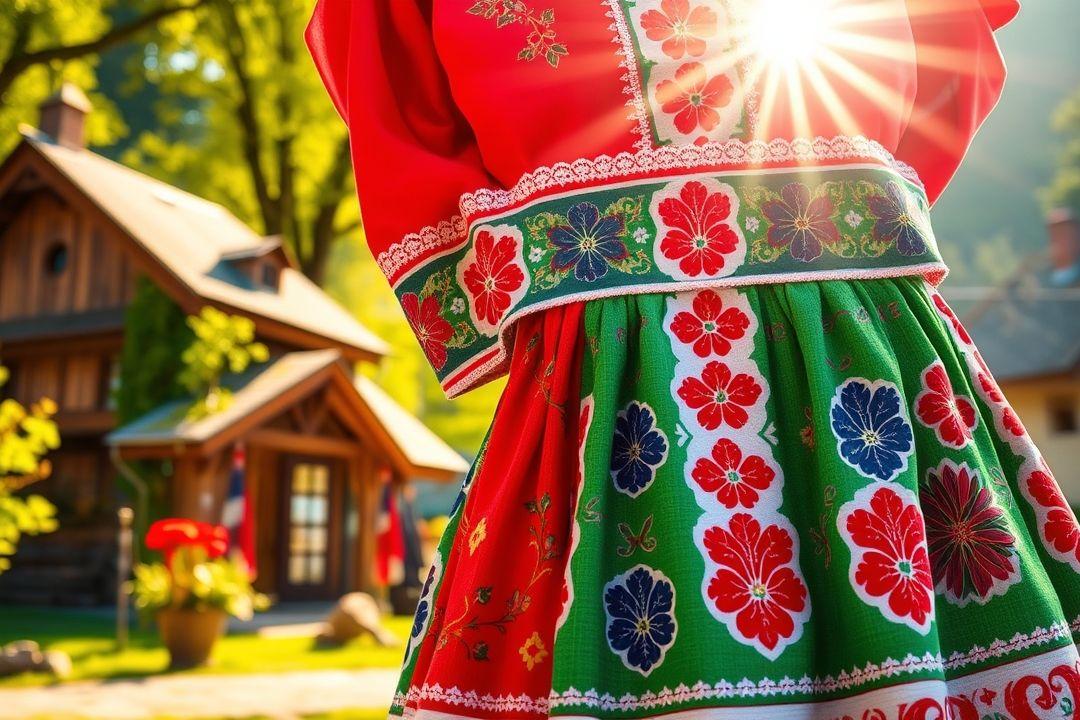 Русское народное платье с цветочным принтом и свободным кроем