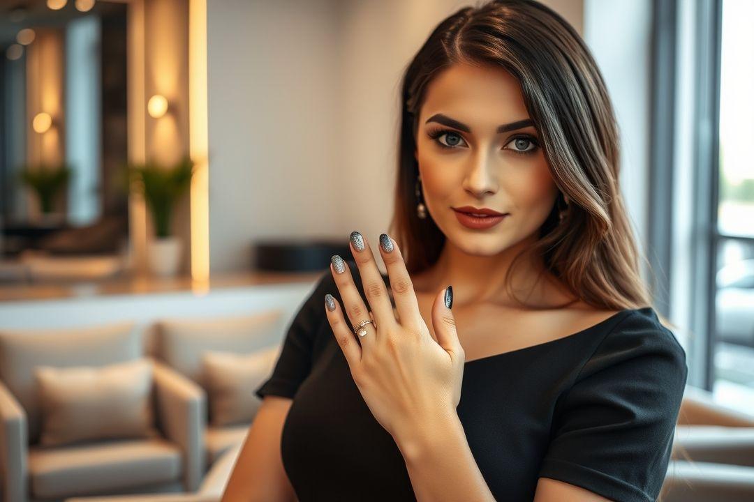 Маникюр с черным платьем, пастельные оттенки на ногтях