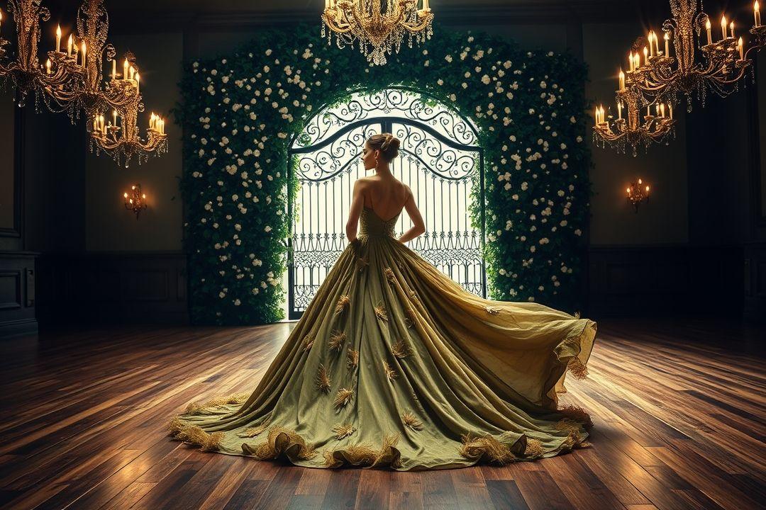  Длинное бальное платье с лаконичным дизайном, нейтрального цвета с высоким разрезом