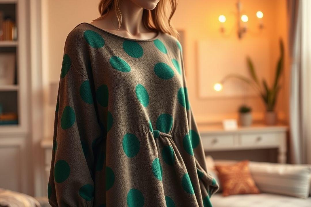  Комфортное платье-рубашка с прозрачными элементами, крупный горошек