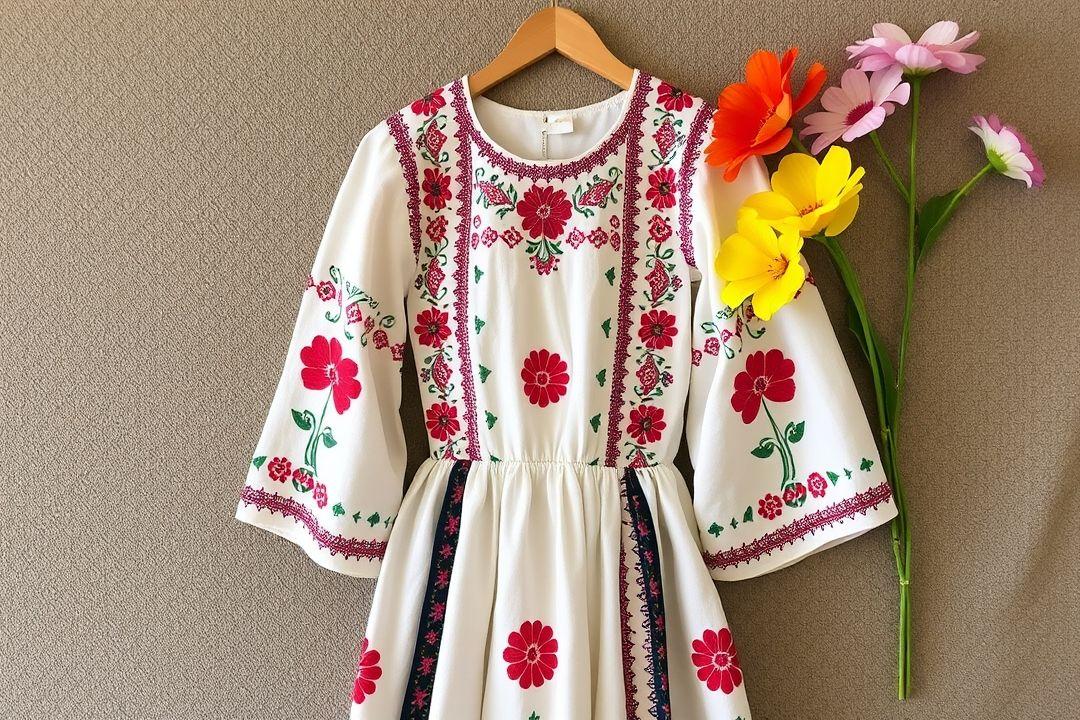  Платье с асимметричным подолом и народными элементами