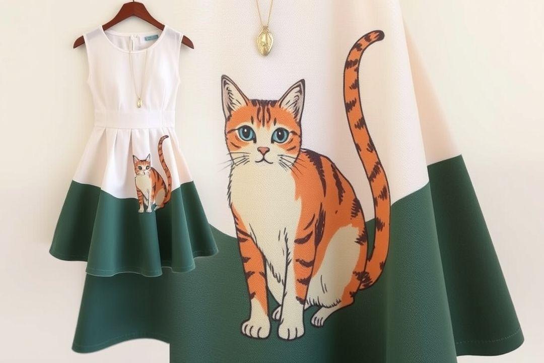 Платье для вечеринки с веселым котом на переднем плане