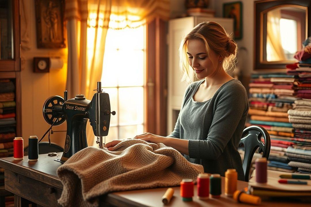 Процесс кроя шерстяного платья на столе