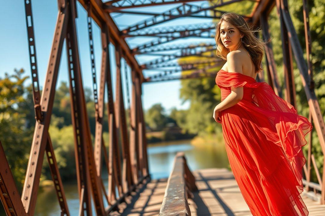 Женщина в красном платье, держащая цветы в руках