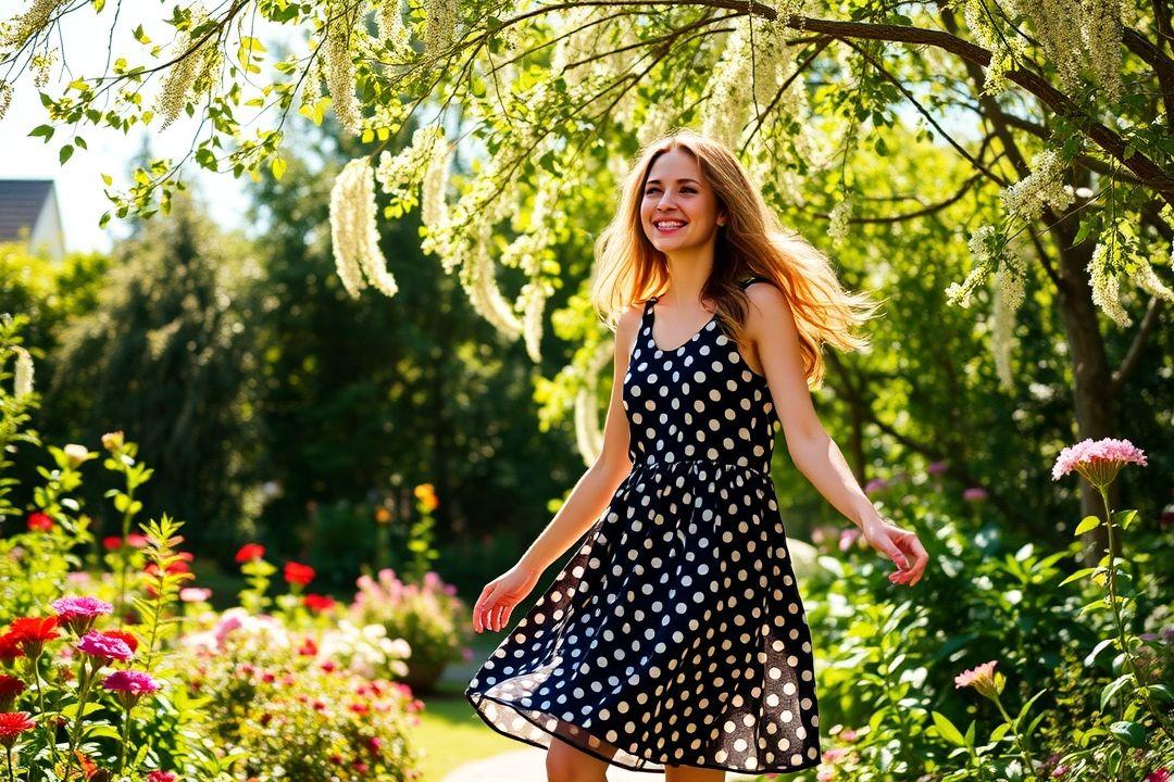  Платье-рубашка с кружевной отделкой и полкадотами, нежные пастельные тона