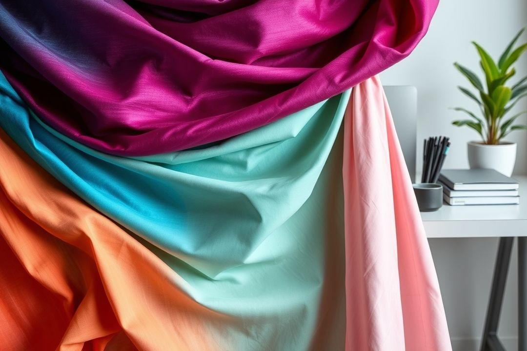 яркий принт на ткани для платья с выкройками рядом