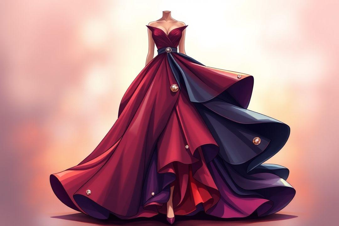  Коктейльное платье из объемной ткани с ярким принтом и флоралками