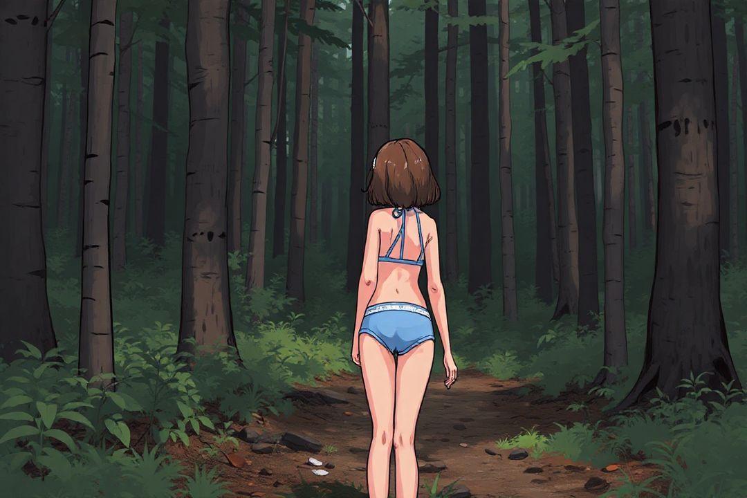  девушка в лесу снимает платье с плеч
