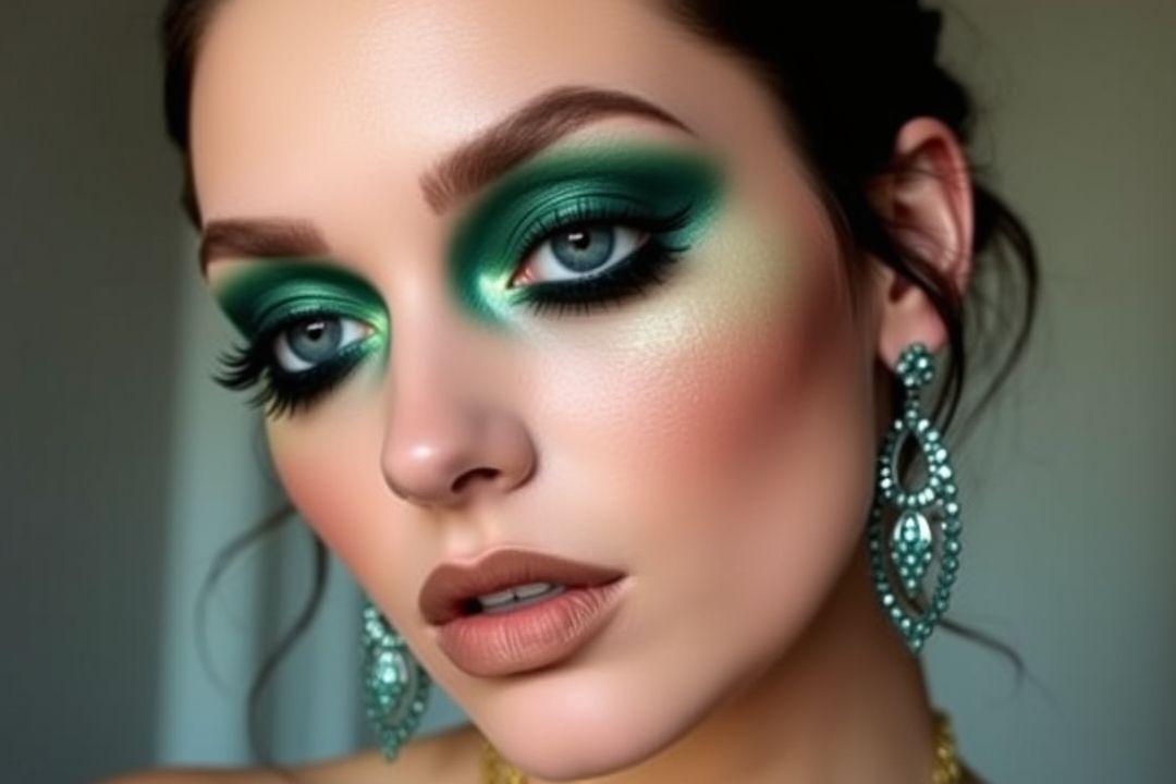макияж с зелеными блестками на губах