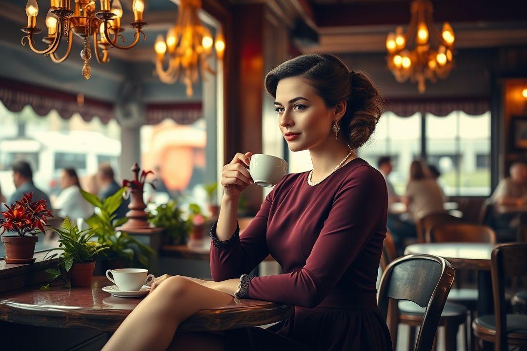 Женщина в платье с чулками, сидящая на ступеньках старинного дома