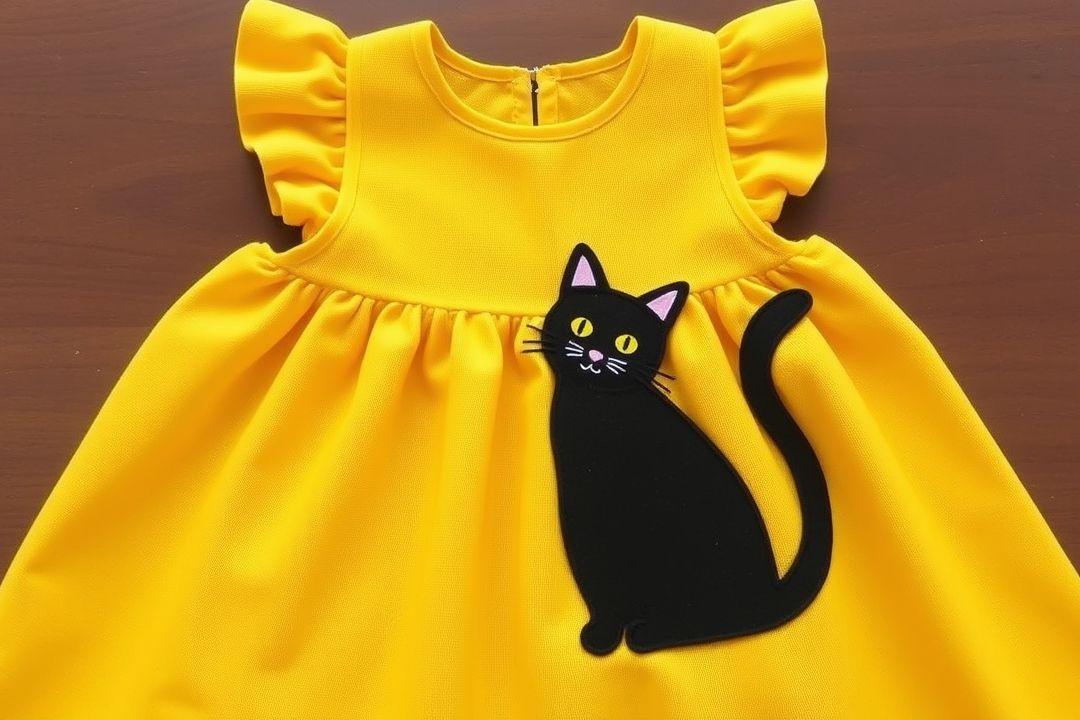 Платье с оборками и рисунком кота