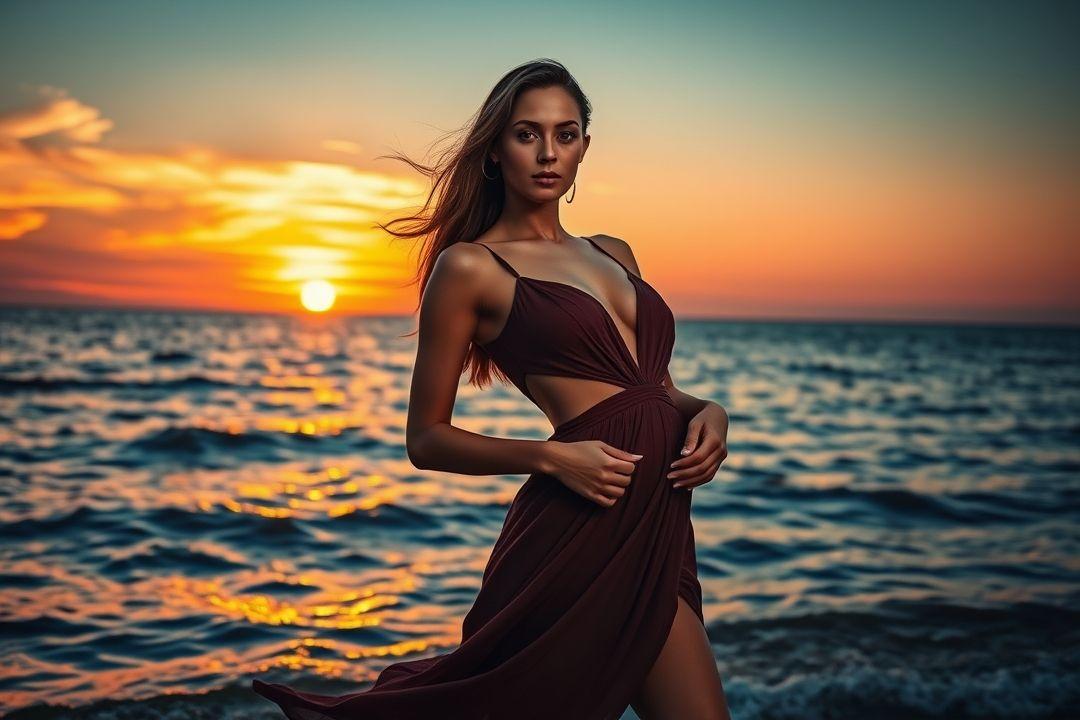  Платье с разрезом, девушка с сумочкой, прогулка по парку