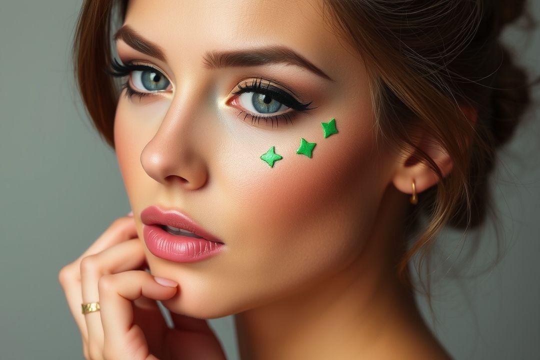 макияж с зелеными акцентами на скулах