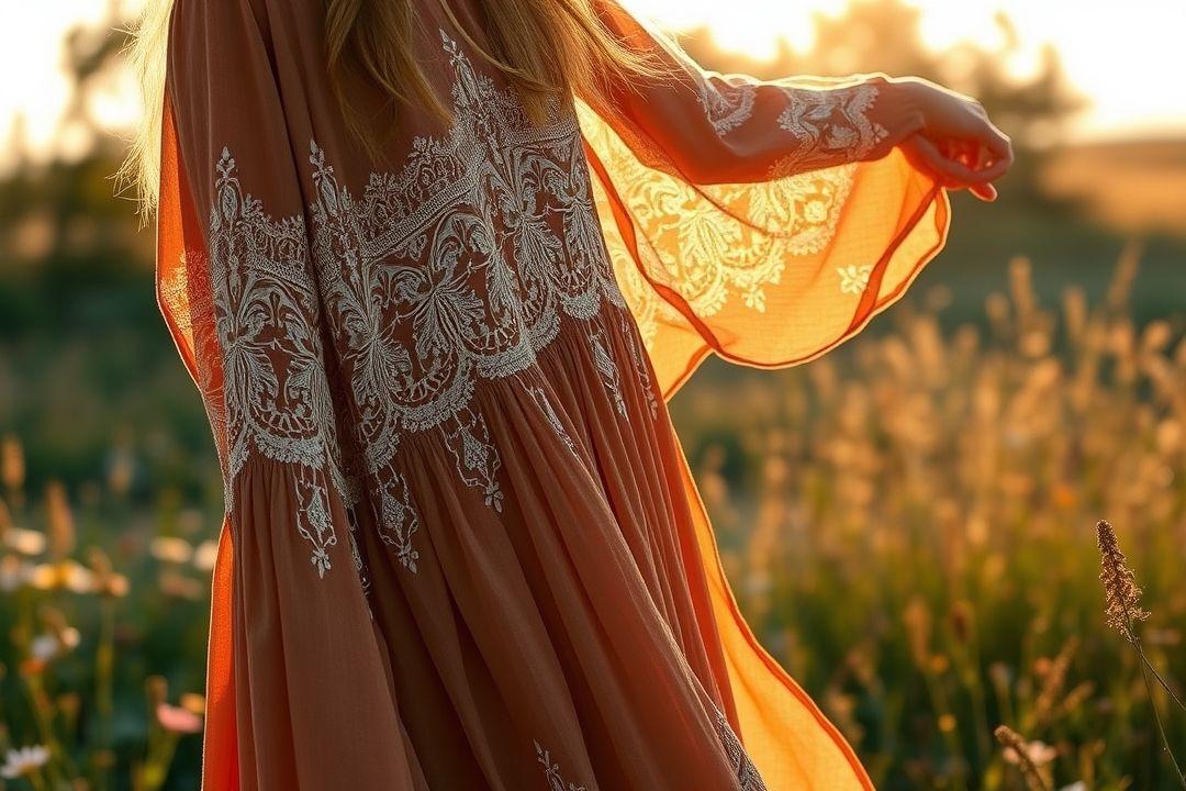  Нежное короткое платье бохо из шифона с цветочными аппликациями